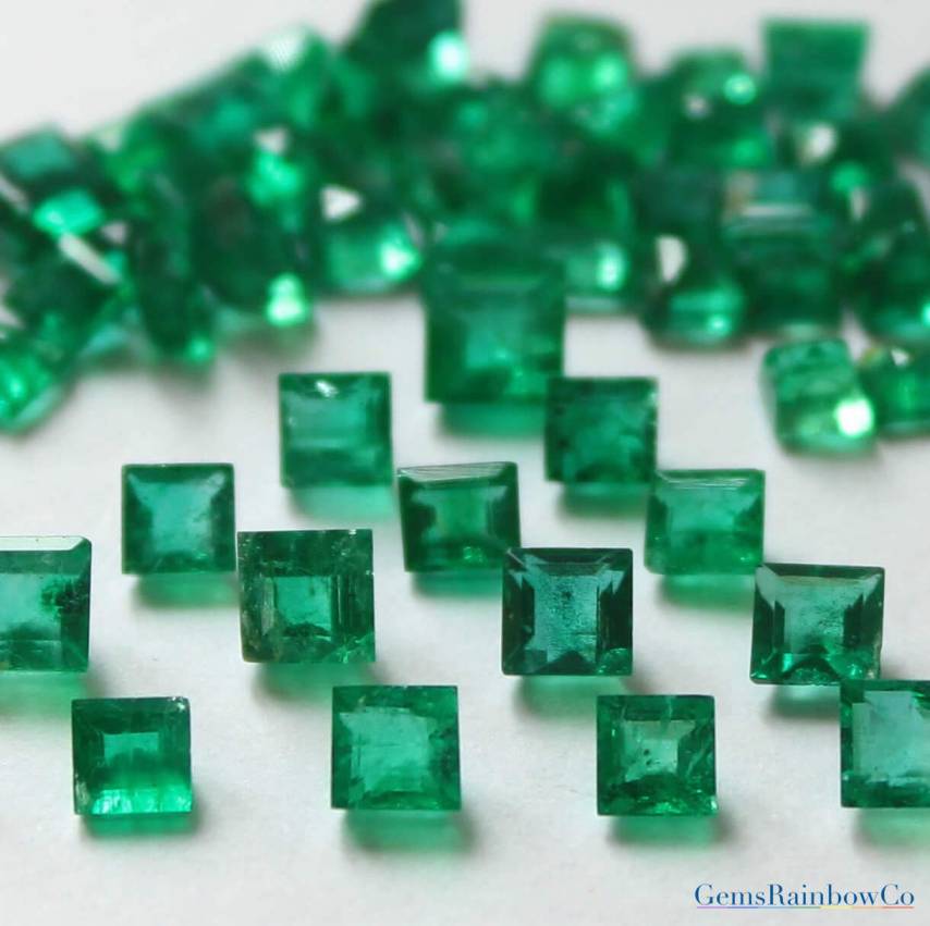 5 online Pcs 3mm Natural Zambian Emerald Faceted Square Cut Gemstone Loose Zambian Emerald Square Faceted - Price Per Lot