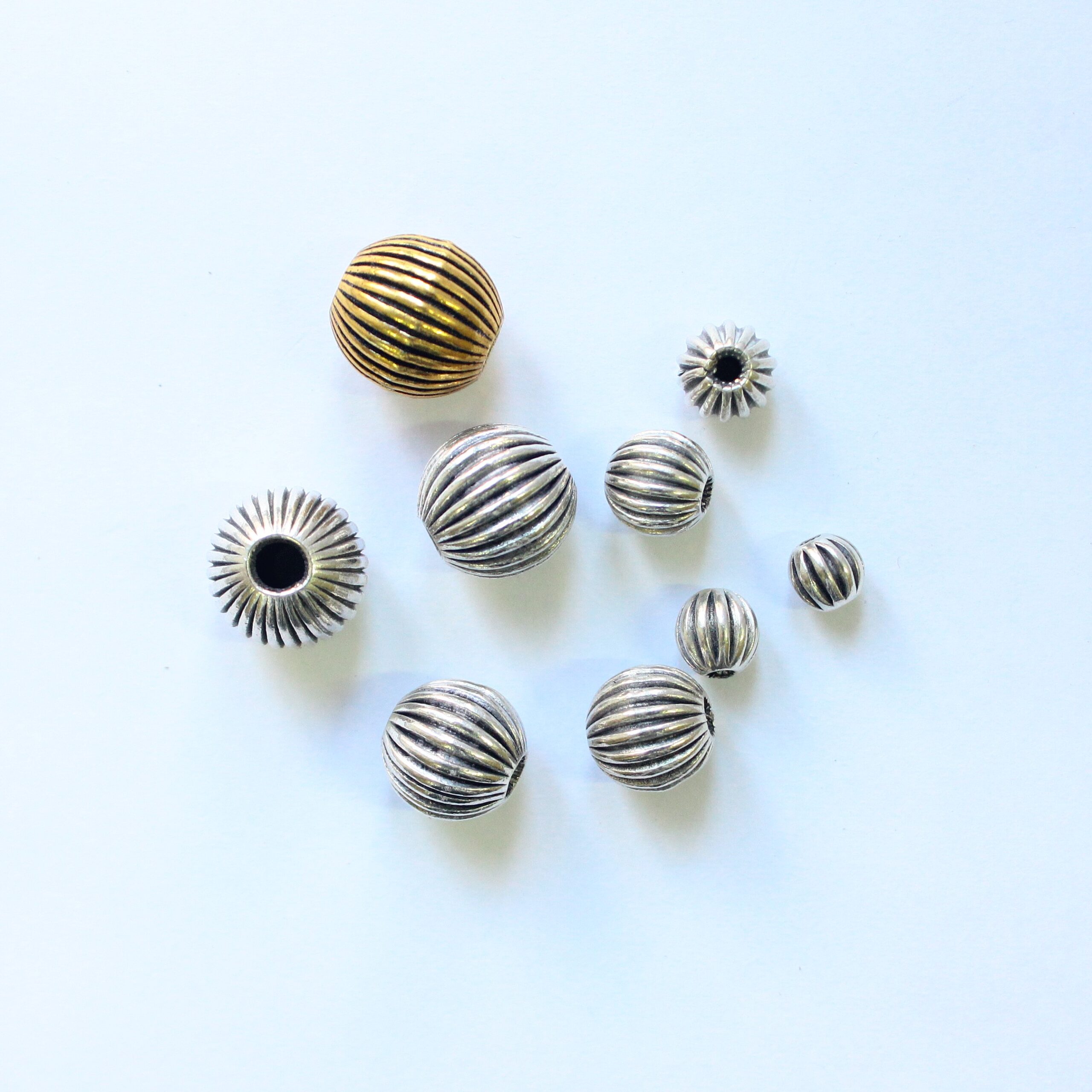 Corrugated Round Spacer Beads in oxidised finish