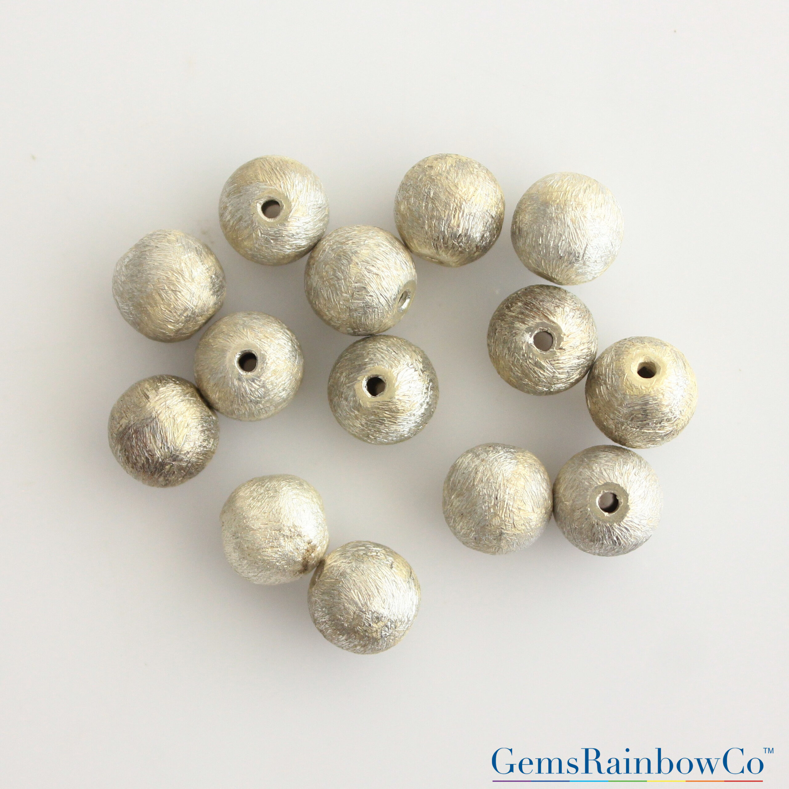 Brushed Silver Sphere Beads for Jewelry Making| GemsRainbowCo